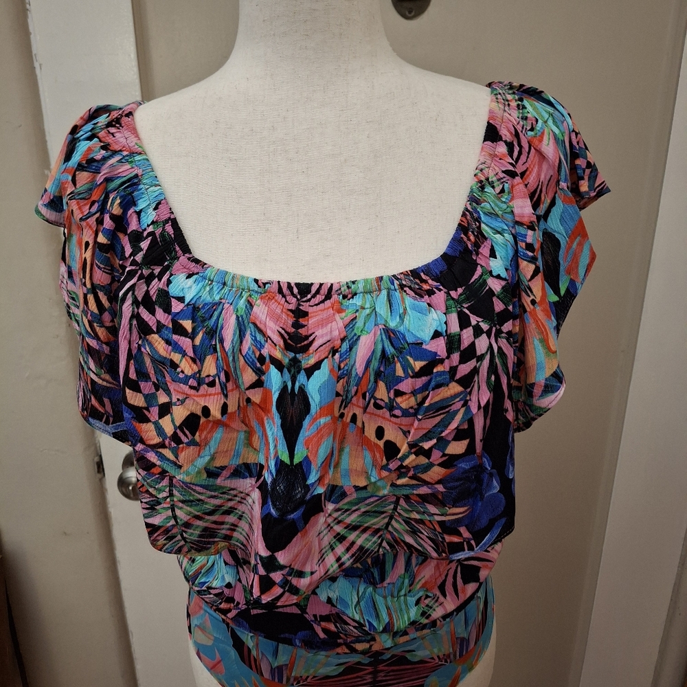 NWT Desigual Multicolor Tropical Print Women's Bodysuit - Picture 5 of 11